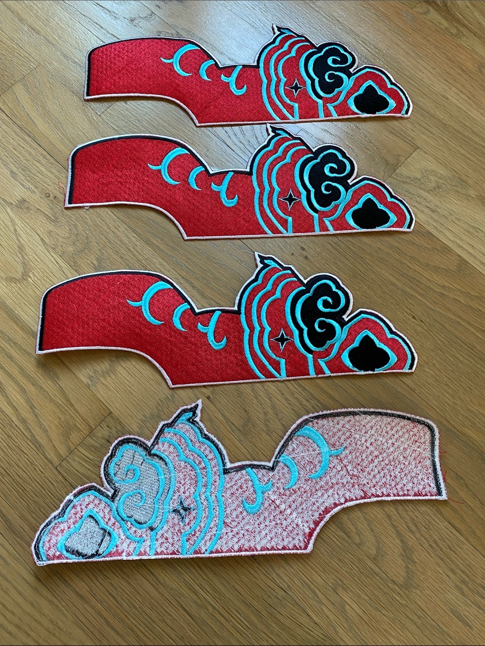 K Pop Demon Hunter Red & Turquoise Embroidered Appliqué Panels (Set of 4)
